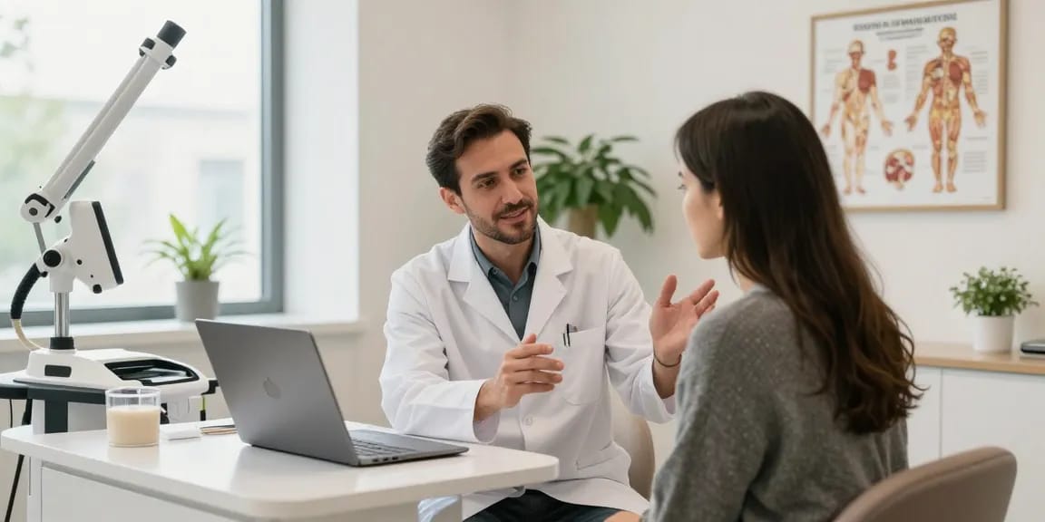 Consultation scene discussing hair transplant turkey cost with patient and surgeon.