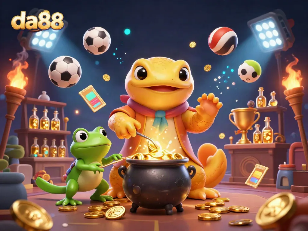 Experience thrilling gameplay with da88 in an enchanting 3D casino scene filled with gold and excitement.