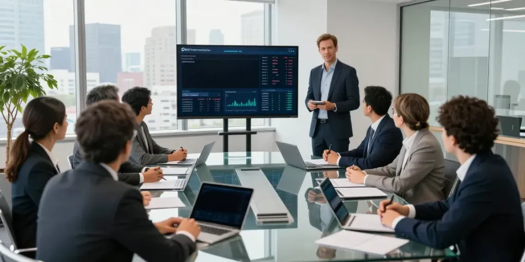 Mark Litwin Marrisa Holdings leads a professional meeting with analytics.
