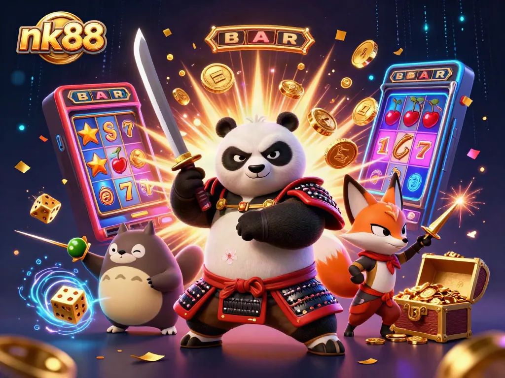 Experience thrilling wins at nk88 with vibrant 3D gaming illustrations showcasing dynamic casino action.