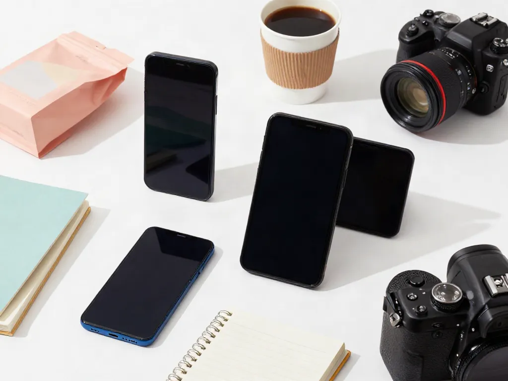 Creative display of products generated with the Amazon product photo generator against a light background.