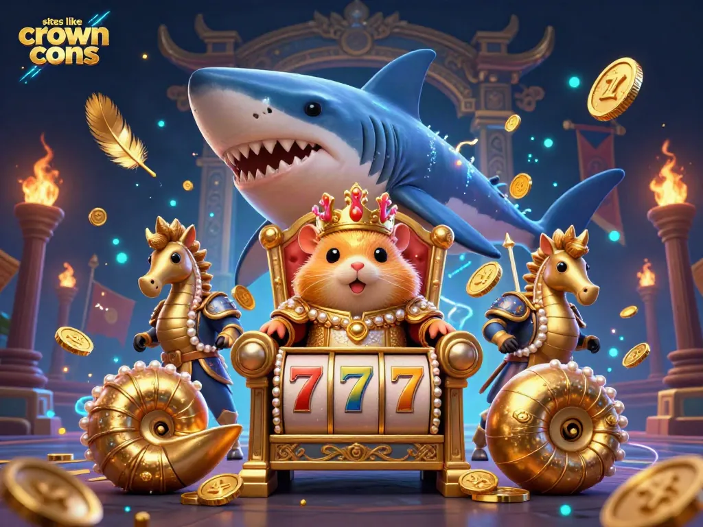 Spin and win at sites like crown coins with vibrant casino elements like slots, tokens, and gold coins.