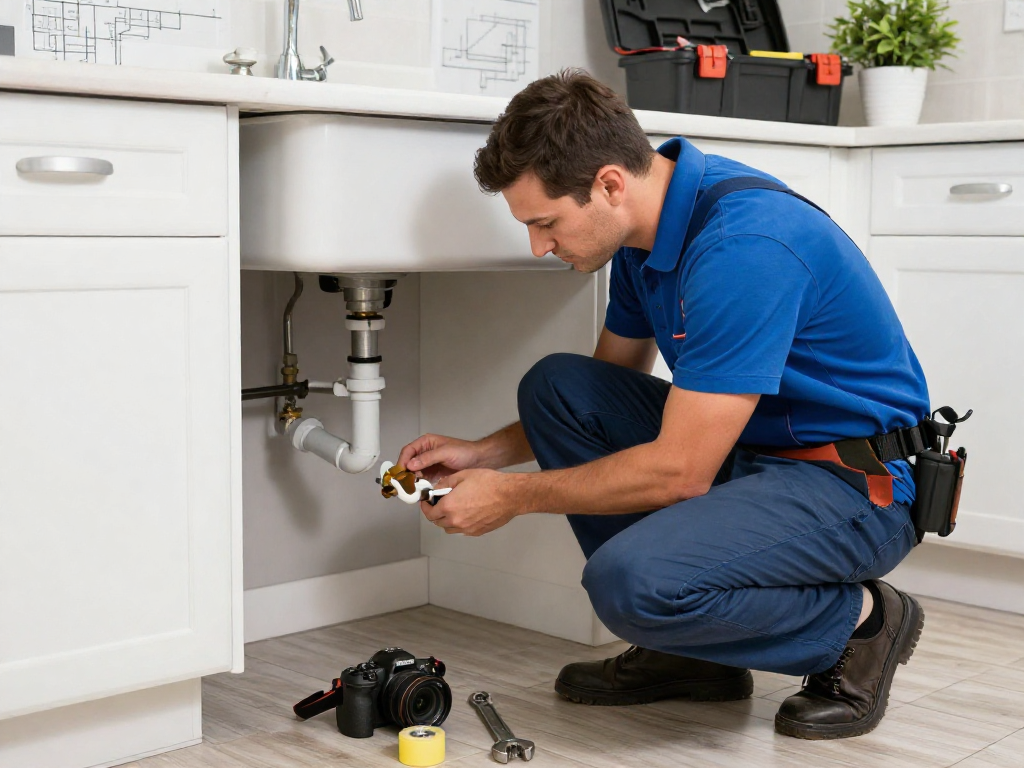 Prompt leak repair Fort Worth scene with professional plumber fixing a pipe under a sink.