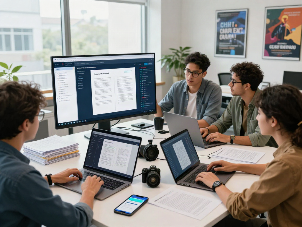 Team working on document fraud detection software in a modern tech office