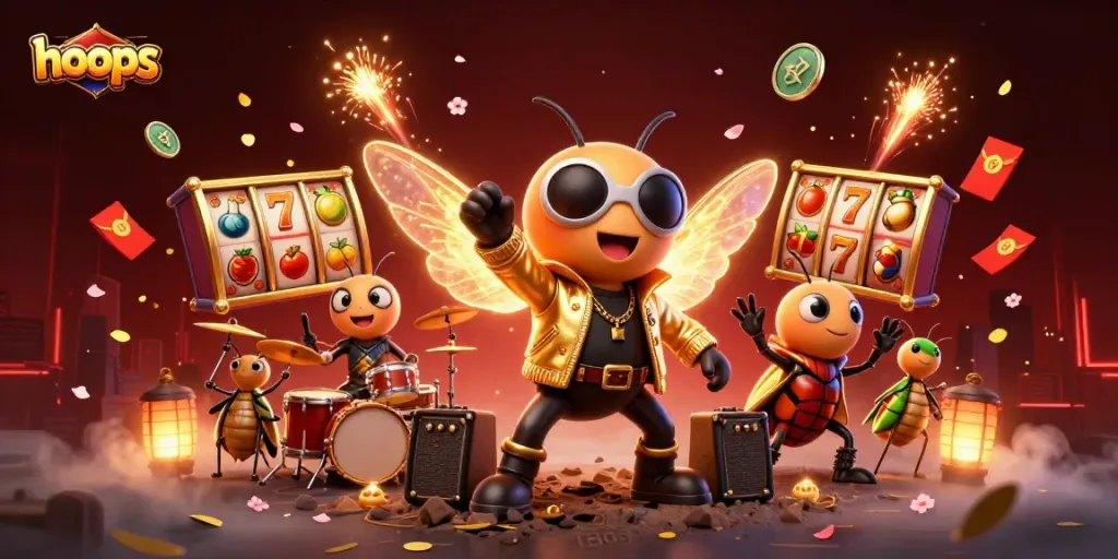 Engage with hoops gameplay through an electrifying cartoon performance featuring vibrant casino elements.