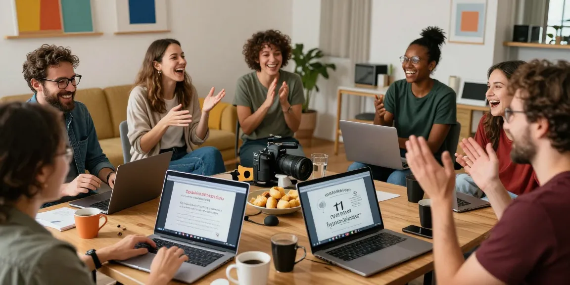 Adults enjoying online improv classes for adults in a cozy, engaging virtual environment.