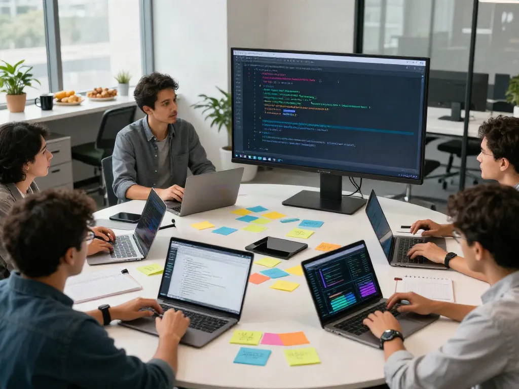 Team collaborating on unified LLM API integrations in modern tech office