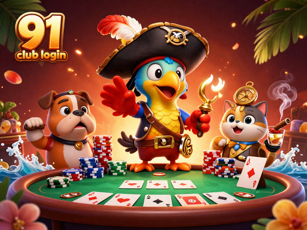 Engage in thrilling games at 91 club login with vibrant casino elements and dynamic characters.