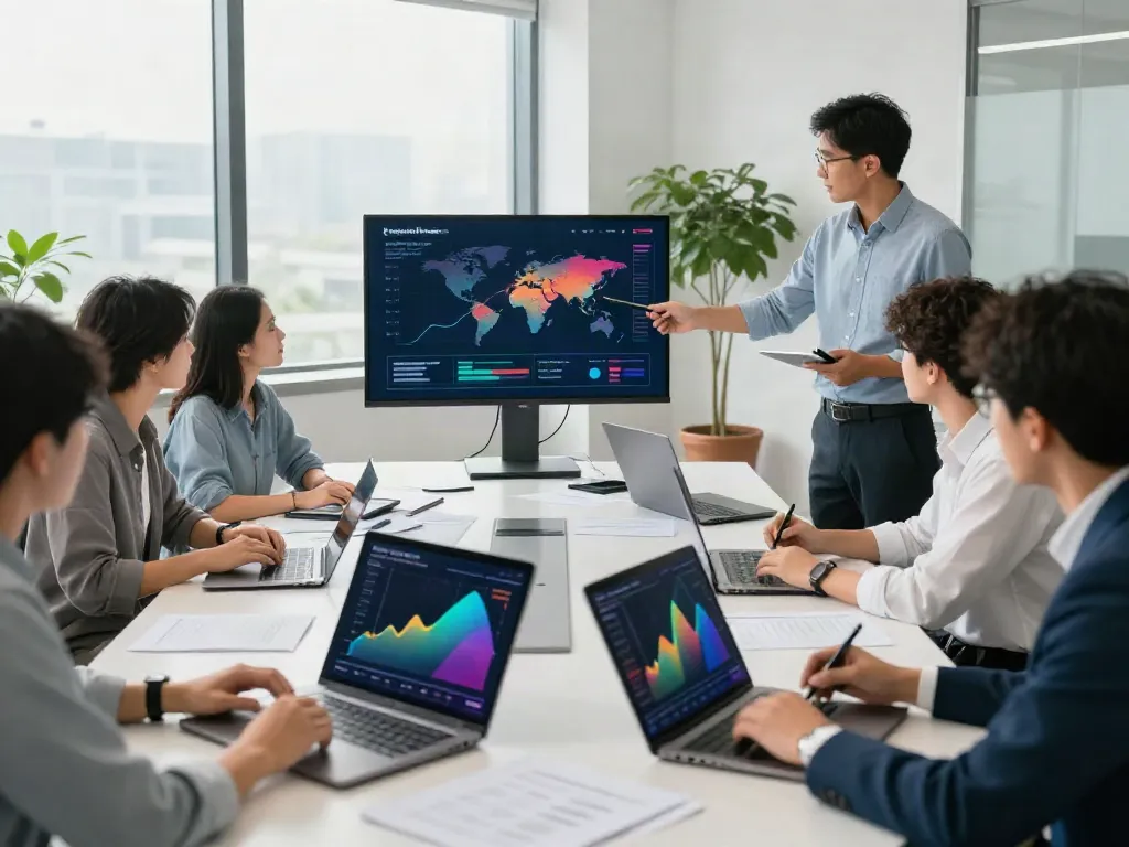 Team analyzing data insights from the largest banks in the world by total assets during a strategic meeting.