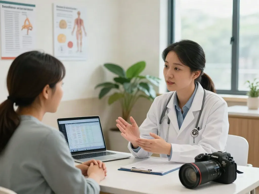 Irritable bowel syndrome symptoms consultation in a healthcare clinic.