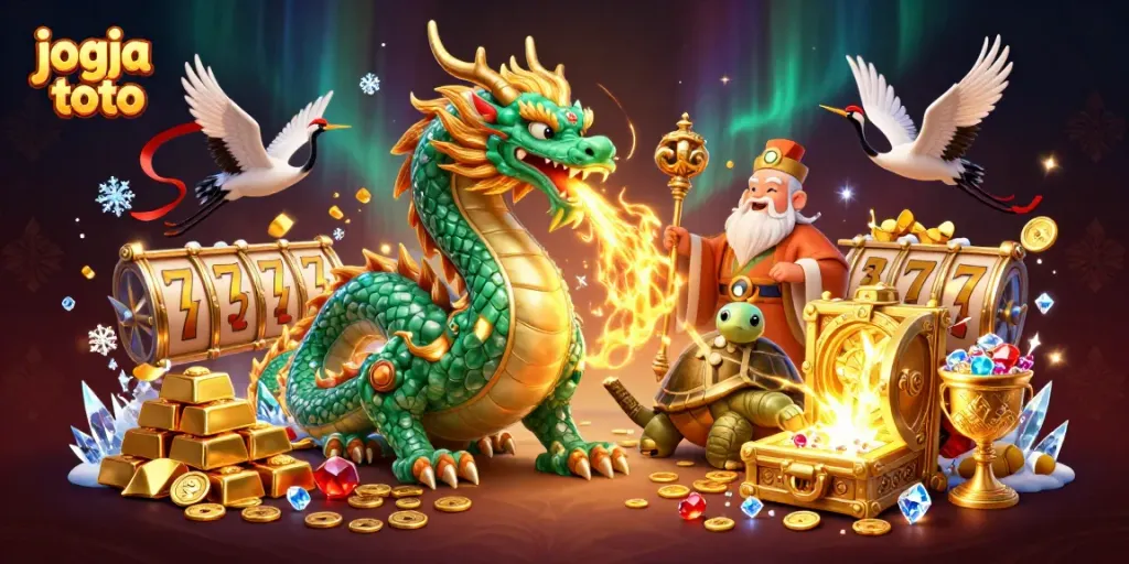 Experience jogja toto's thrilling slot games with vibrant golden elements and dynamic characters.