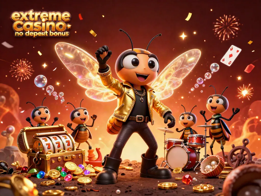 Win big with the extreme casino no deposit bonus featuring vibrant characters and wealthy rewards in a dynamic casino scene.