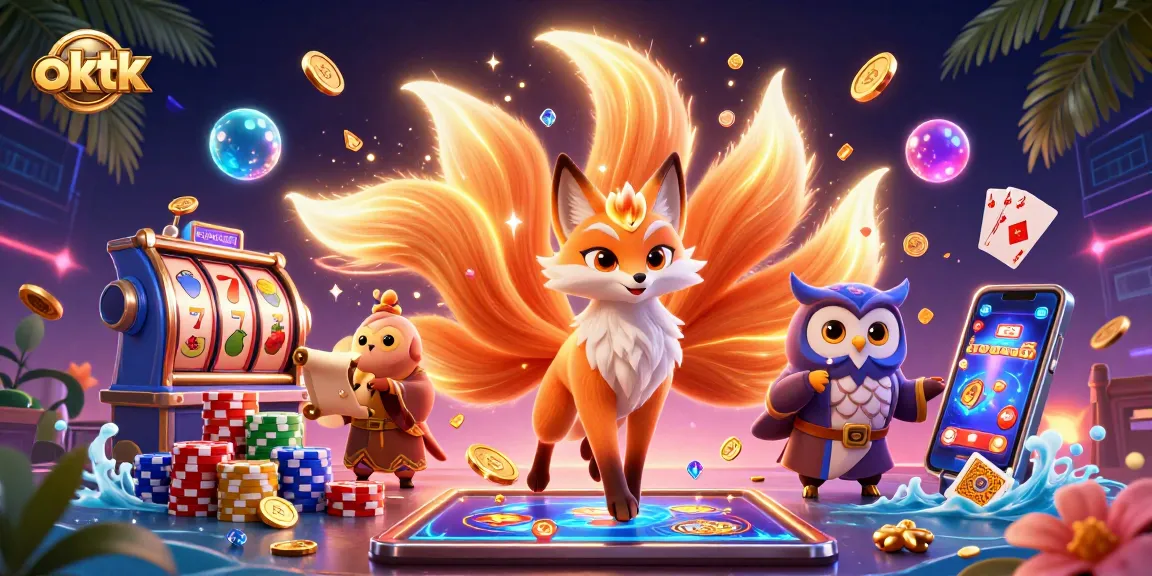 Engage with delightful 3D casino scenes featuring oktk's enchanting characters and vibrant slot action.