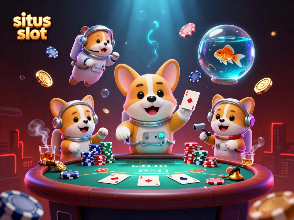 Menangkan jackpot di situs slot dengan karakter lucu di casino luar angkasa, penuh chip poker dan koin emas.