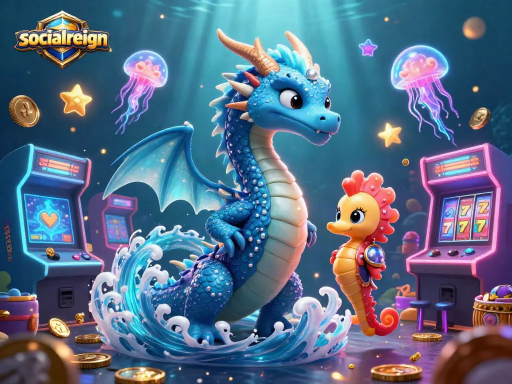 Engage with socialreign’s underwater casino adventure featuring a dragon, seahorse knight, and neon jellyfish.
