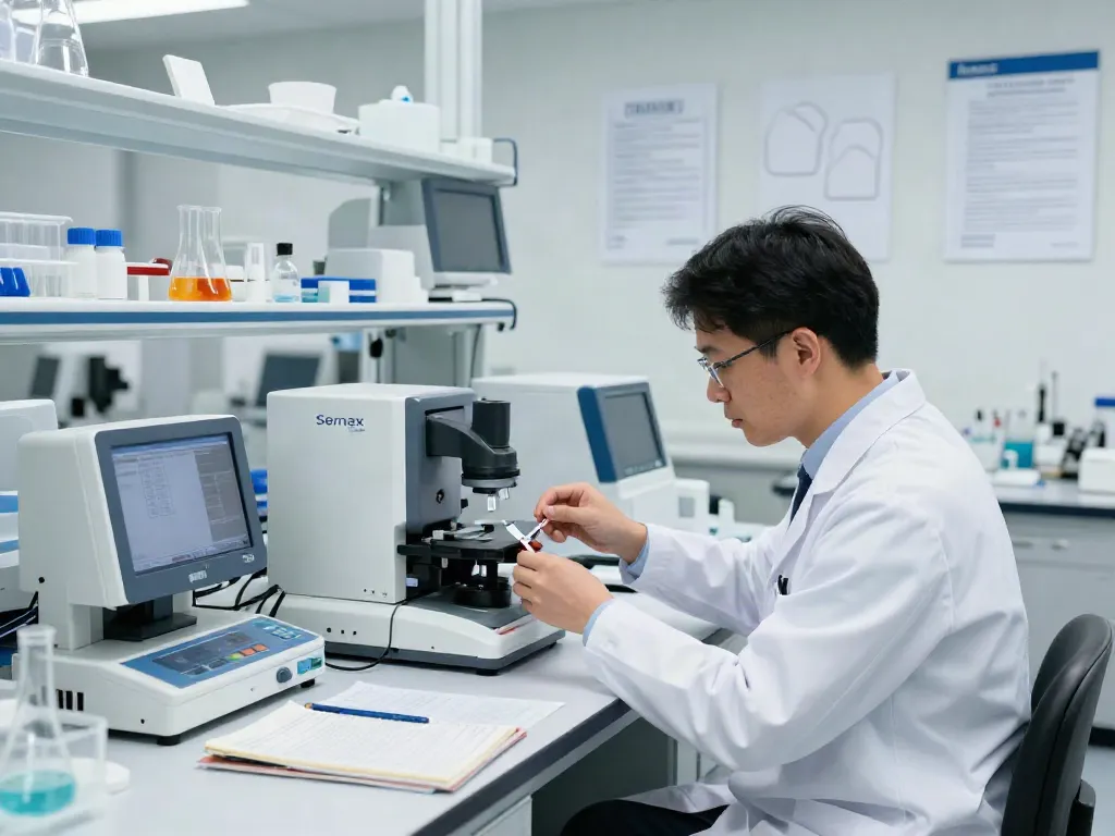 Buy Semax online in a modern lab with scientists ensuring quality control through detailed analysis and documentation.