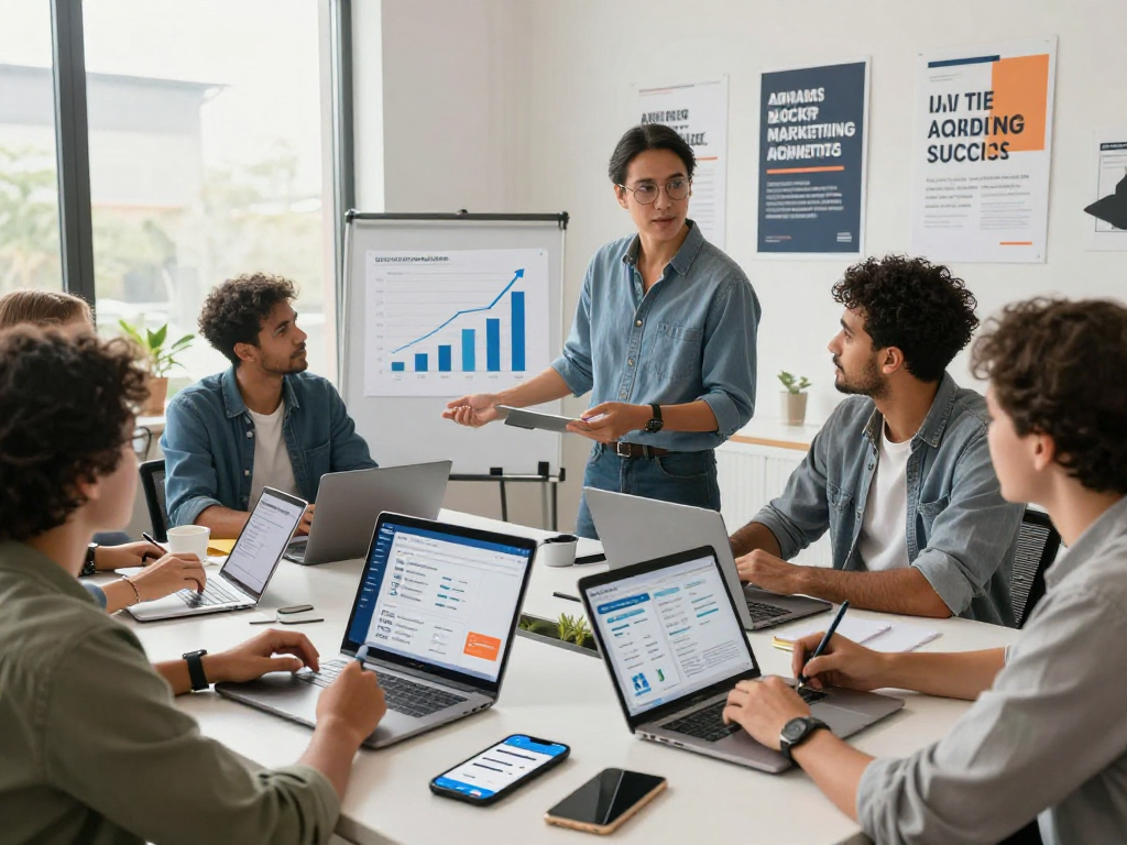Buy app installs strategy session in a modern office with team collaboration.