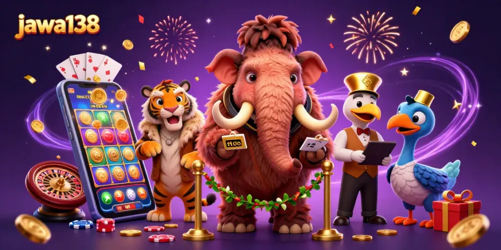 jawa138 welcomes players with a vibrant casino scene featuring engaging characters and exciting game elements.
