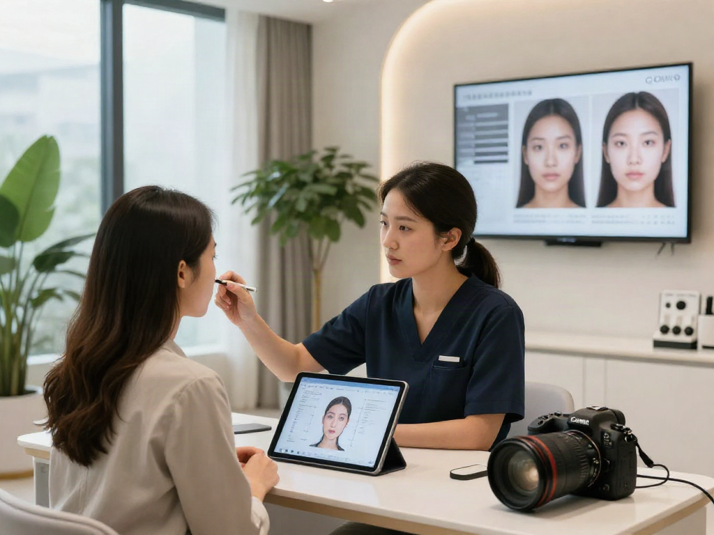 ClinicEvo better than QOVES consultation scene showcasing advanced facial analysis