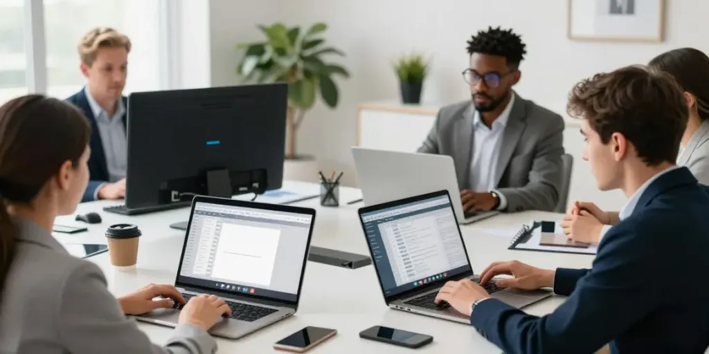 Deepfake-protected meetings showcased in a secure virtual conference with diverse professionals.