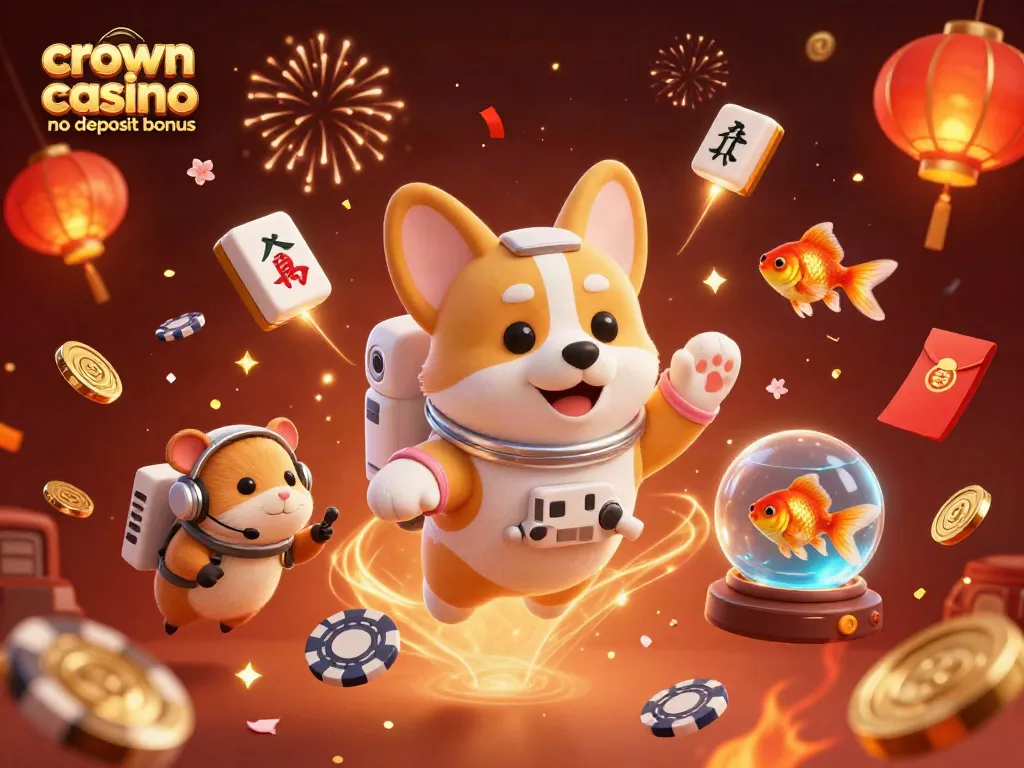 Spin and win in crown coins casino no deposit bonus with floating prizes and fun characters.
