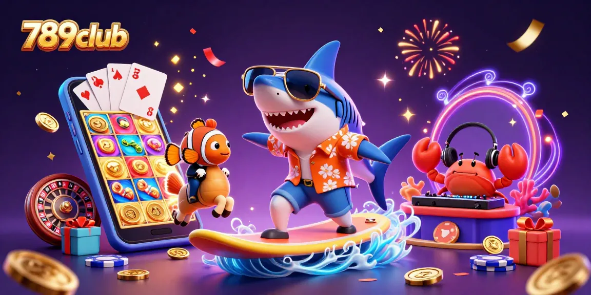 Surf the winning wave at 789club with vibrant casino action and colorful characters.