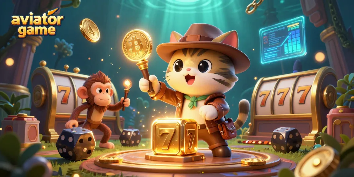 Experience the thrill of the aviator game in this vibrant 3D casino scene filled with golden artifacts and crypto elements.