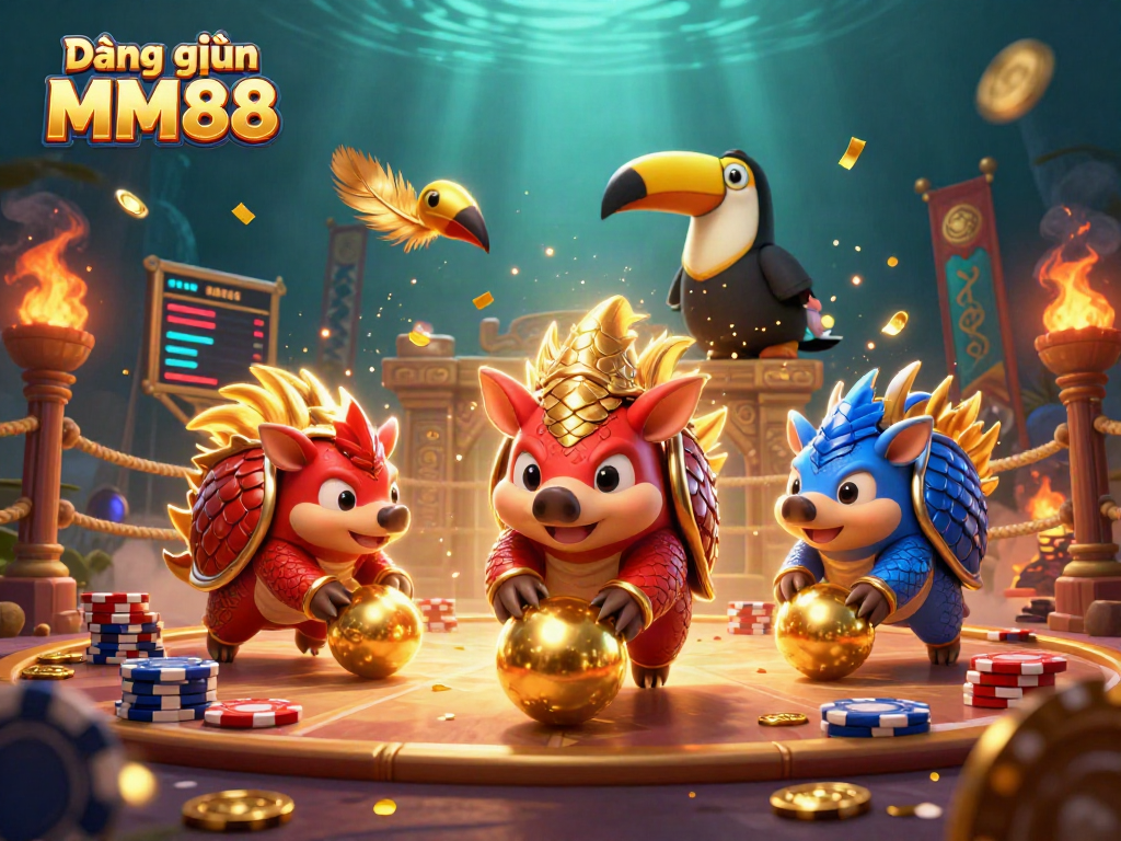 Engage with Đăng nhập MM88 experience in a vibrant scene featuring rival pangolins and casino elements.