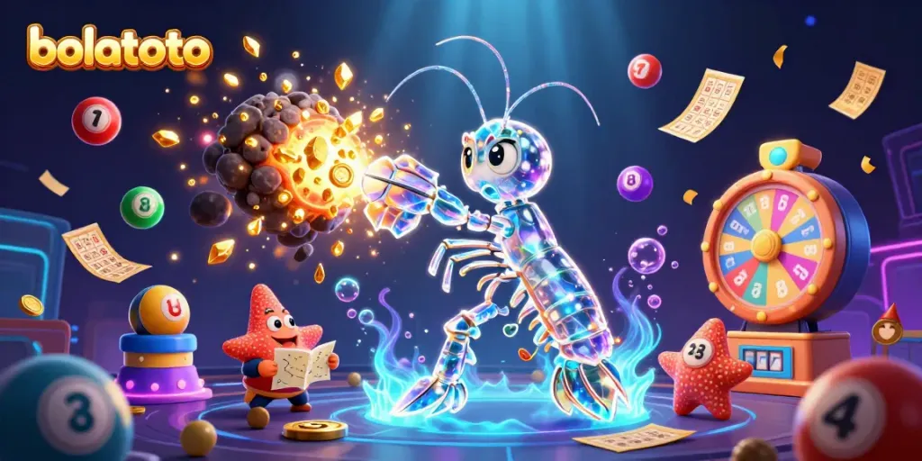 Experience bolatoto's excitement with a dynamic, colorful lottery scene featuring galactic characters and game elements.