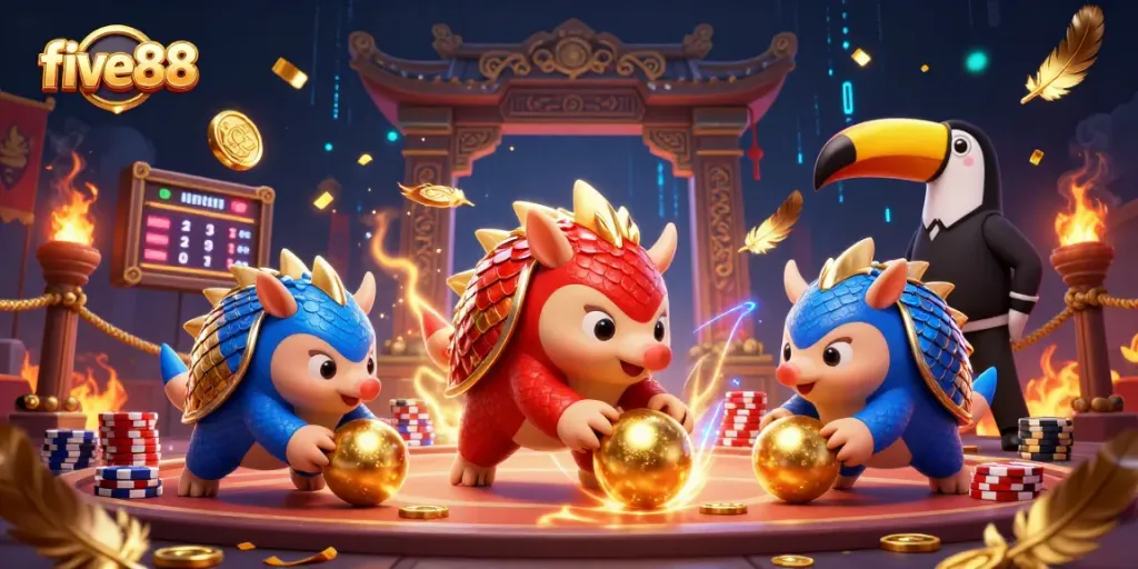 Experience thrilling gameplay at five88 with pangolins competing in a dynamic casino scene.