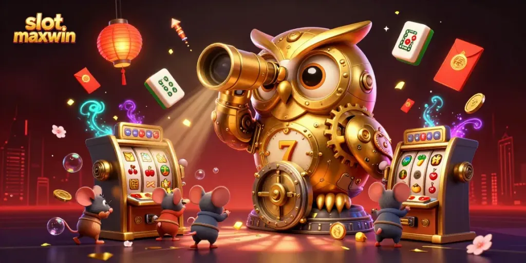 Experience thrilling gameplay with the slot maxwin, featuring vibrant golden owls and exciting casino elements.