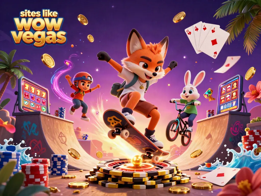 Engaging scene featuring characters showcasing sites like wow vegas with vibrant casino elements and dynamic gaming action.