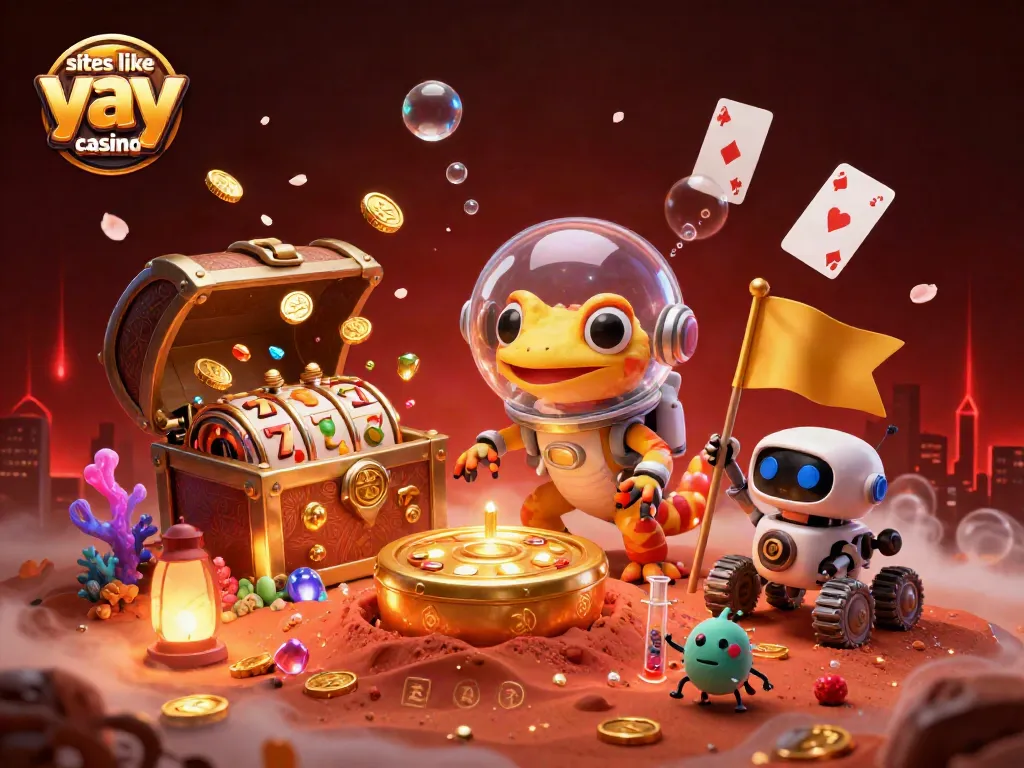 Engage with sites like yay casino through a colorful Martian casino adventure illustration.