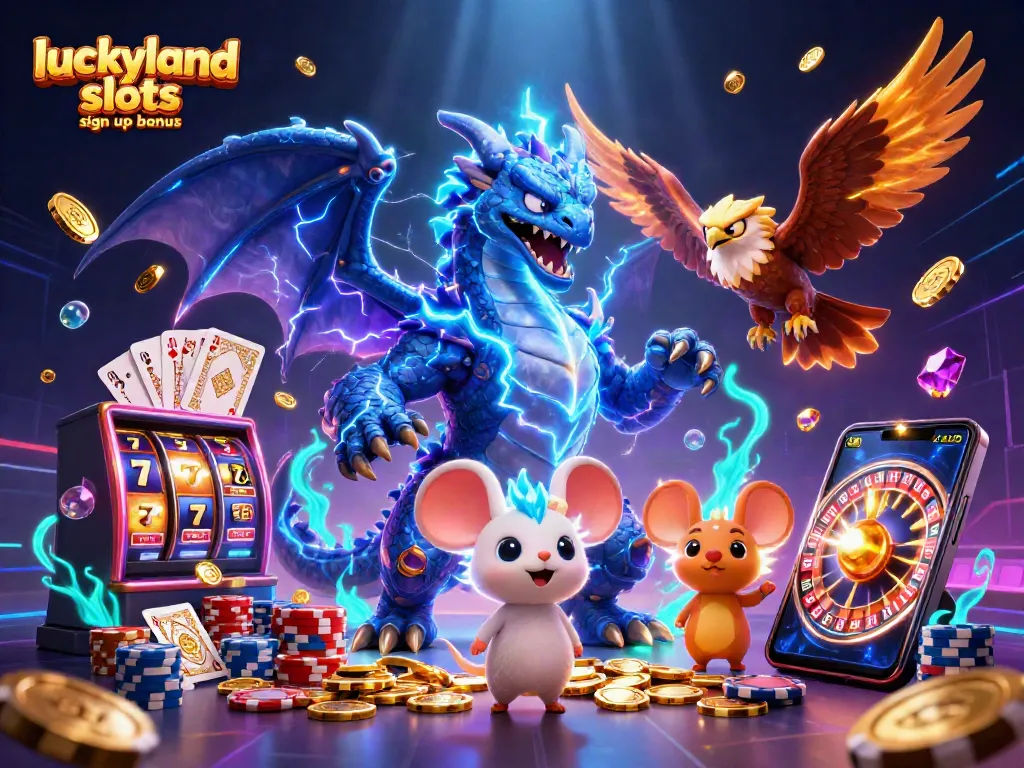 Spin vibrant treasures and claim the luckyland slots sign up bonus in this captivating casino scene.