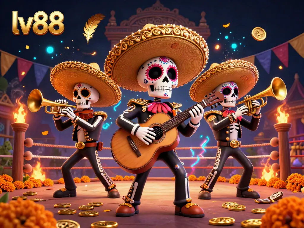 Experience the excitement of lv88 with a lively mariachi band amidst colorful gambling elements in this dynamic casino scene.