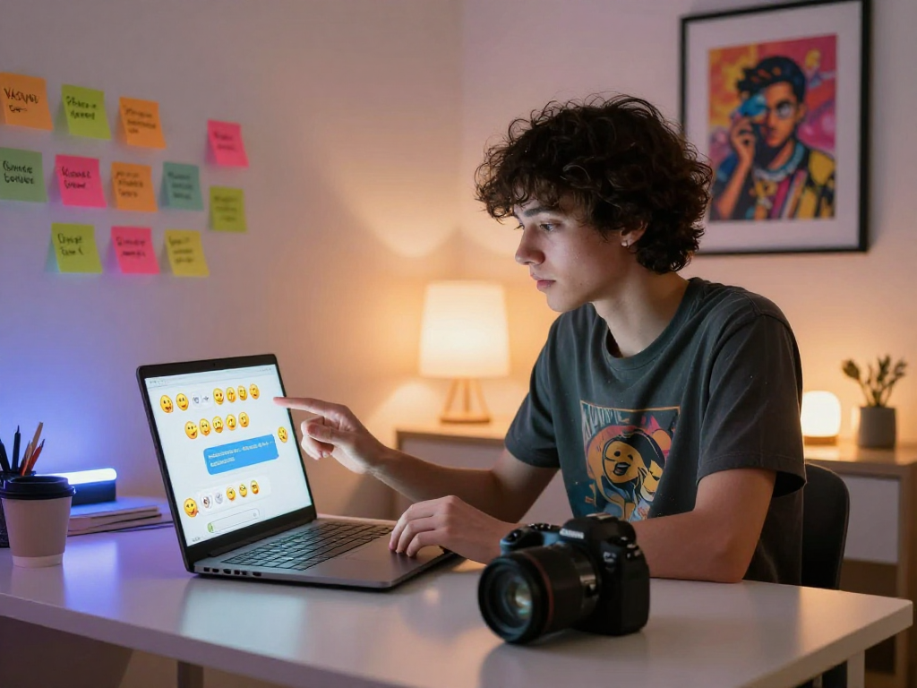Engaging digital environment showcasing a person in an nsfw chat, lively workspace with colorful elements.